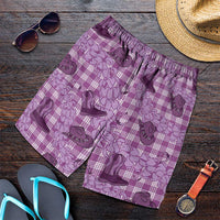 Purple Palaka Hawaii Cowboy Shorts for Men Puakenikeni Lei Paniolo Papale Seamless Vibes - Polynesian Pride
