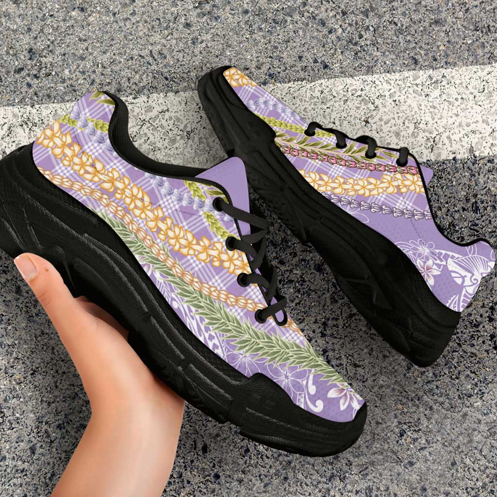Purple Palaka Hawaii Leis Chunky Sneakers Hawaiian-plaid Elegant Tropical Vibes