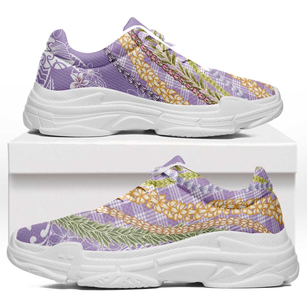 Purple Palaka Hawaii Leis Chunky Sneakers Hawaiian-plaid Elegant Tropical Vibes