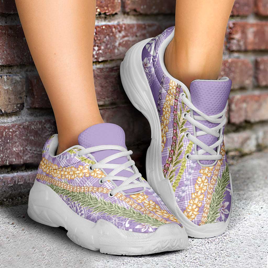 Purple Palaka Hawaii Leis Chunky Sneakers Hawaiian-plaid Elegant Tropical Vibes