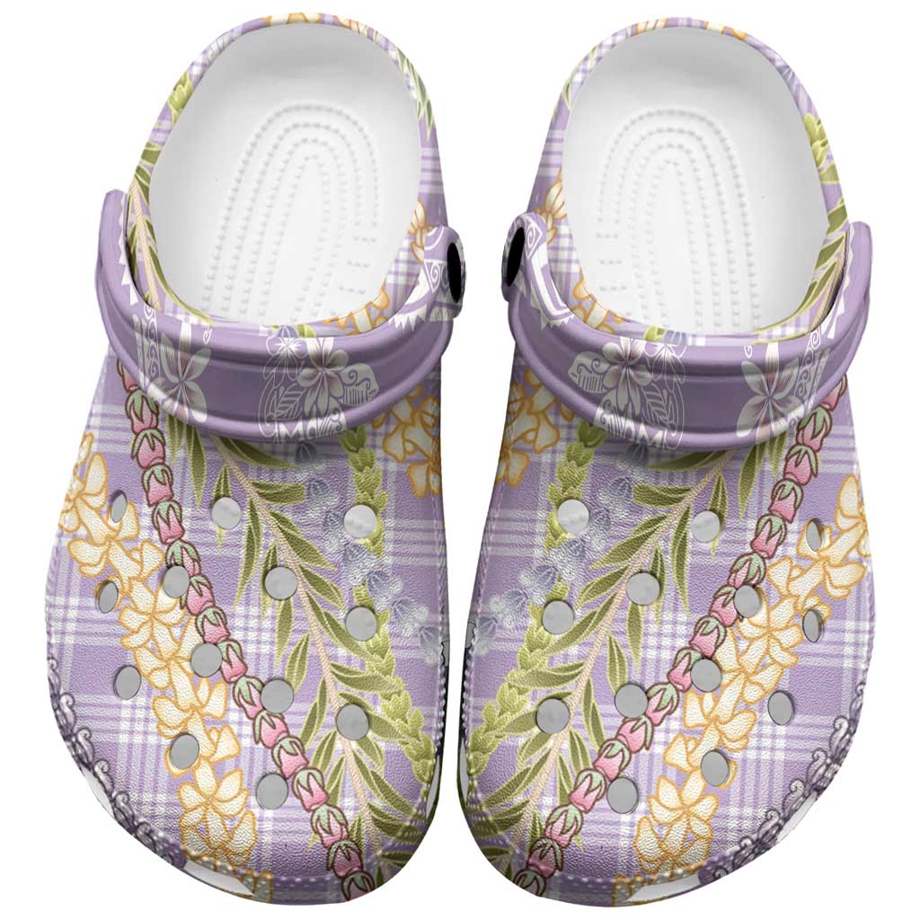 Purple Palaka Hawaii Leis Clogs Shoes - Hawaiian Plaid Elegant Tropical Vibes LT14 Purple - Polynesian Pride