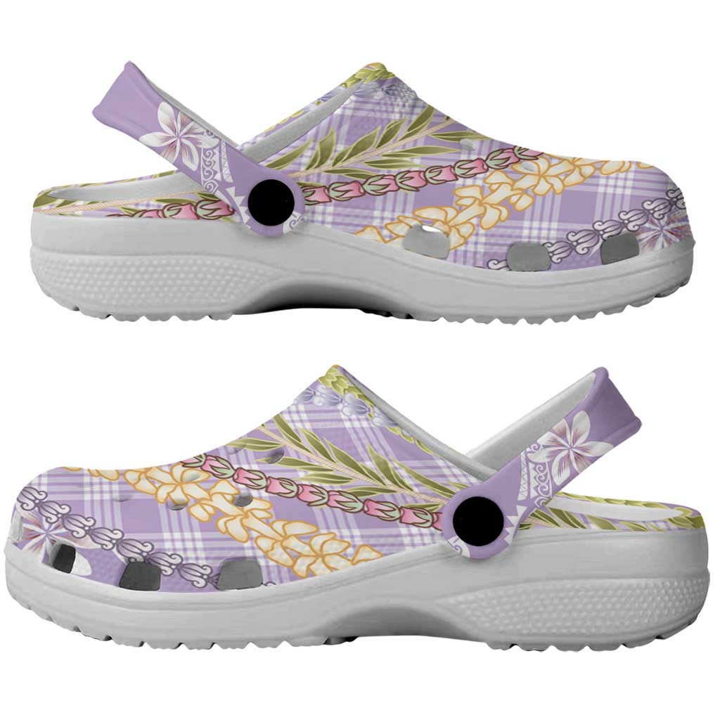 Purple Palaka Hawaii Leis Clogs Shoes - Hawaiian Plaid Elegant Tropical Vibes LT14 - Polynesian Pride