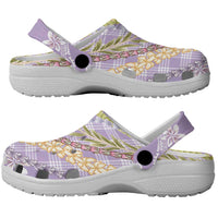 Purple Palaka Hawaii Leis Clogs Shoes - Hawaiian Plaid Elegant Tropical Vibes LT14 - Polynesian Pride