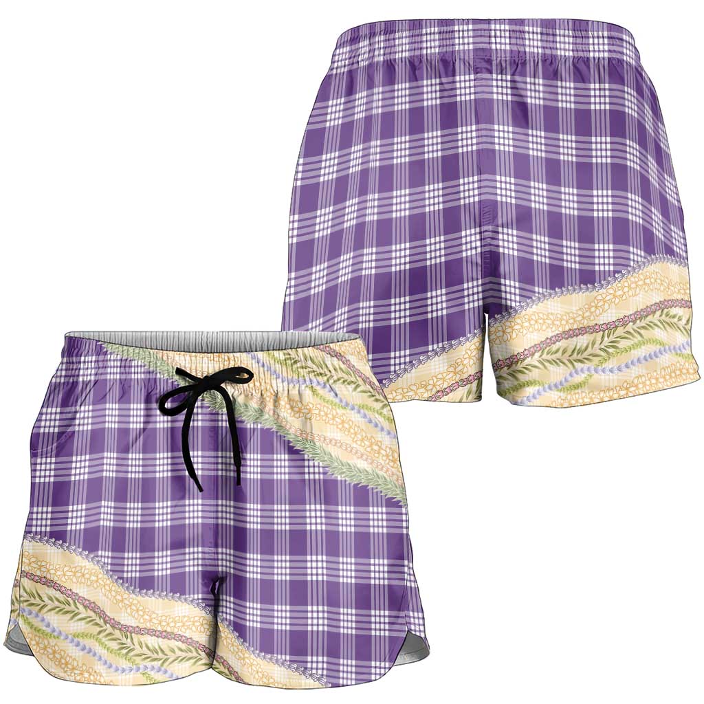 Purple Palaka Hawaii Leis Elegant Vibes Shorts for Women LT14 - Polynesian Pride