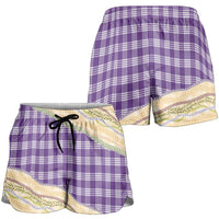 Purple Palaka Hawaii Leis Elegant Vibes Shorts for Women LT14 - Polynesian Pride