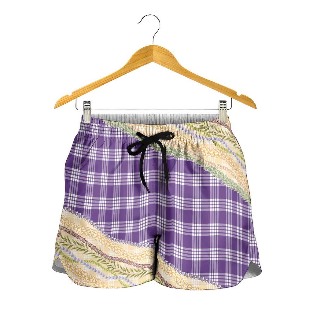 Purple Palaka Hawaii Leis Elegant Vibes Shorts for Women LT14 - Polynesian Pride