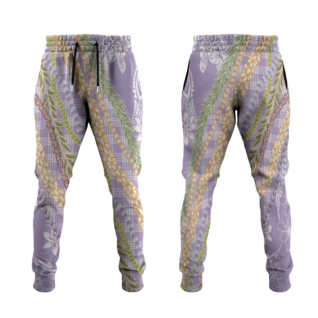 Purple Palaka Hawaii Leis Jogger Pants Hawaiian-plaid Elegant Tropical Vibes LT14 Purple - Polynesian Pride
