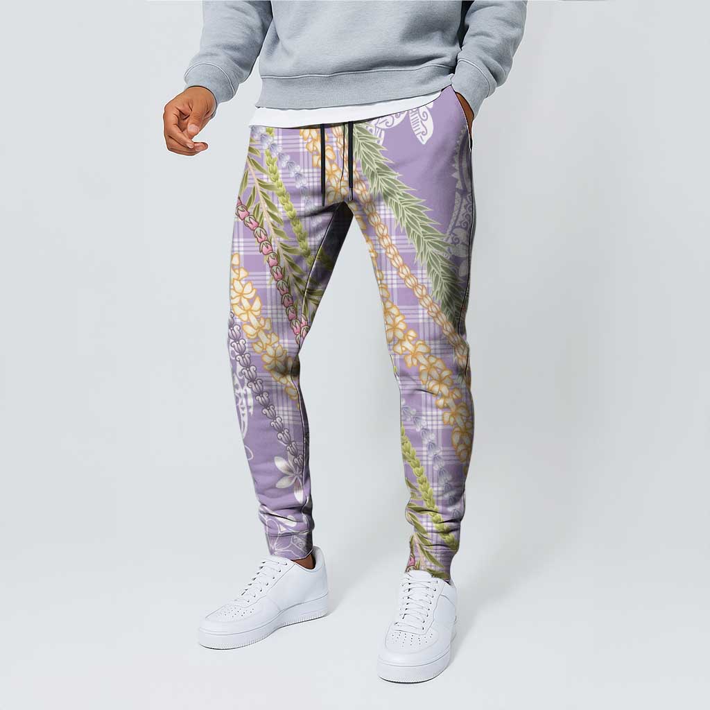 Purple Palaka Hawaii Leis Jogger Pants Hawaiian-plaid Elegant Tropical Vibes LT14 - Polynesian Pride