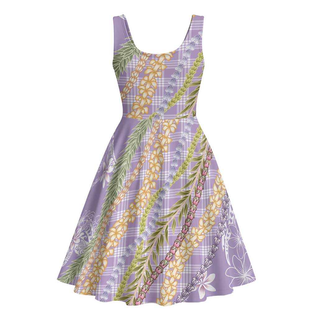 Purple Palaka Hawaii Leis Midi Dress Hawaiian-plaid Elegant Tropical Vibes - Polynesian Pride