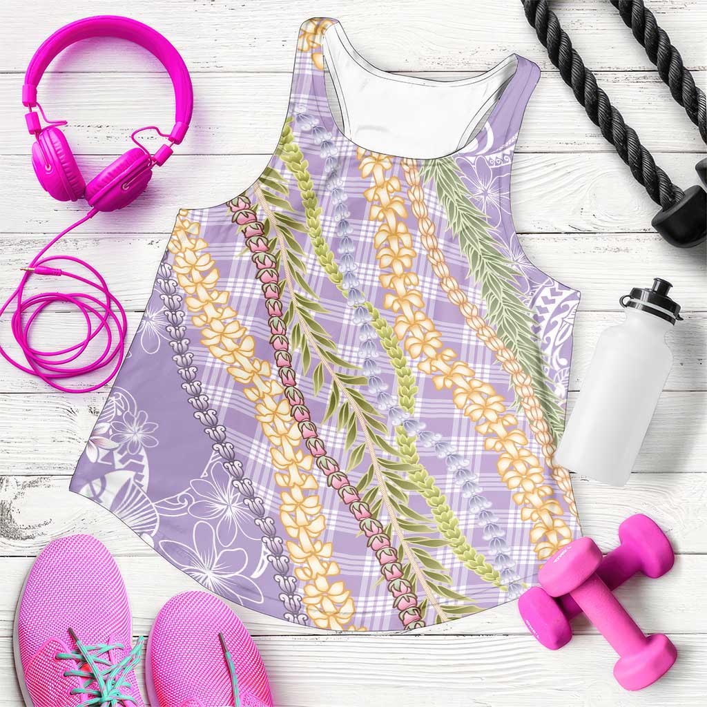 Purple Palaka Hawaii Leis Women Racerback Tank Hawaiian-plaid Elegant Tropical Vibes LT14 Purple - Polynesian Pride