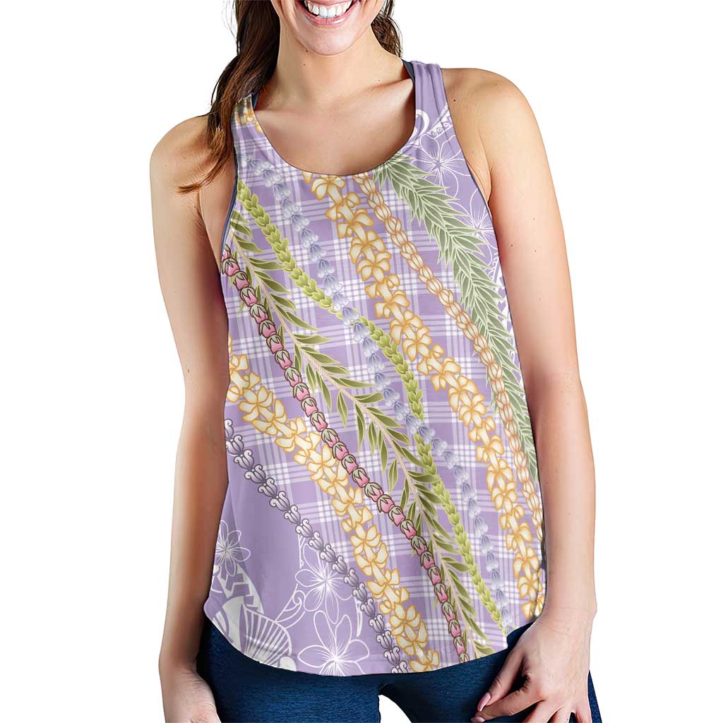 Purple Palaka Hawaii Leis Women Racerback Tank Hawaiian-plaid Elegant Tropical Vibes LT14 - Polynesian Pride
