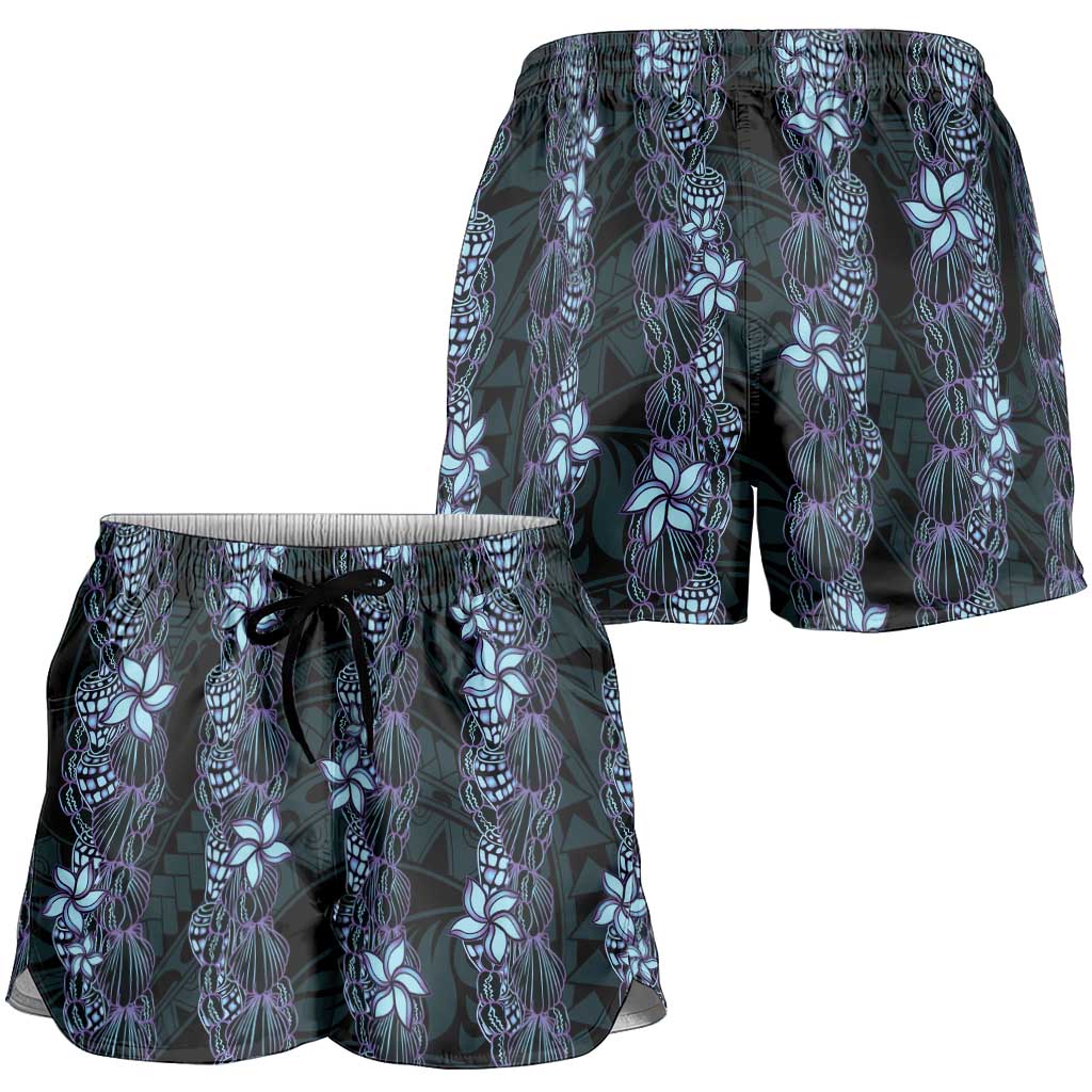 Purple Paradise Hawaii Shell Lei Shorts for Women Hawaiian Sunrise Shell Hebrew Cone Plumeria LT14 - Polynesian Pride
