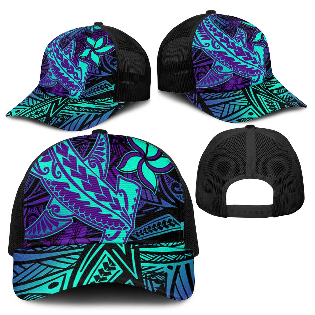 Purple Paradise Polynesian Mesh Trucker Cap Hawaiian Tribal Hammerhead Shark - Polynesian Pride