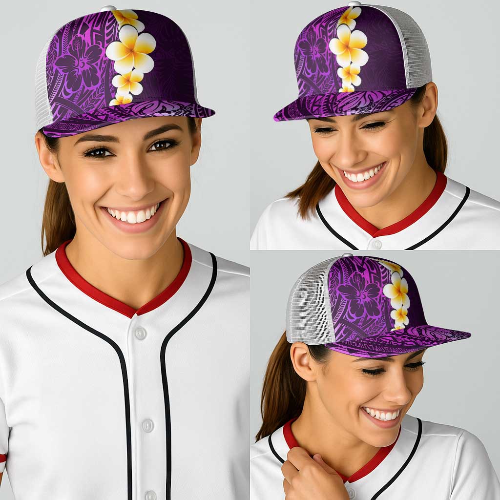 Purple Polynesia Baseball Net Cap Plumeria Tropical Leaves With Galaxy Polynesian Art - Polynesian Pride