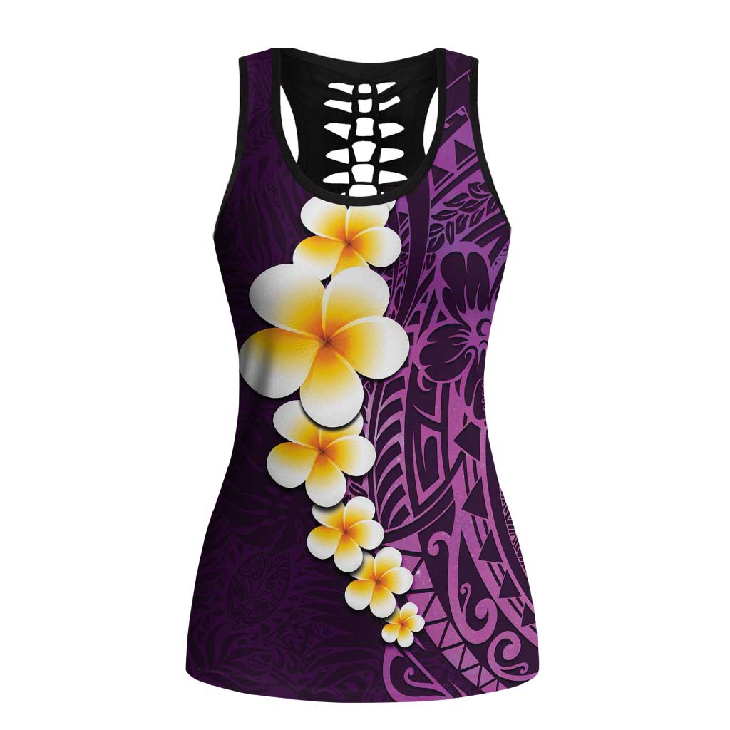 Purple Polynesia Hollow Tank Top Plumeria Tropical Leaves Galaxy Polynesian Art - Polynesian Pride
