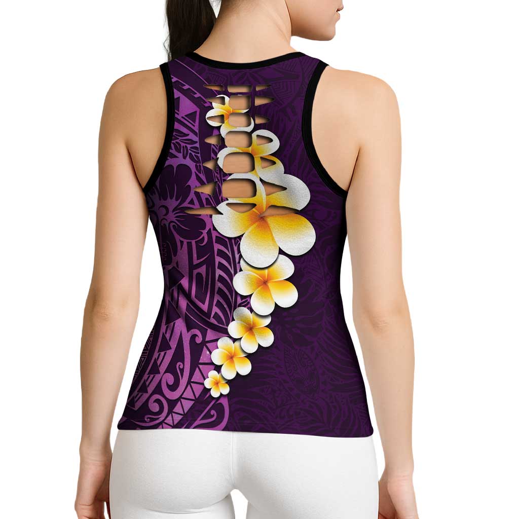 Purple Polynesia Hollow Tank Top Plumeria Tropical Leaves Galaxy Polynesian Art - Polynesian Pride
