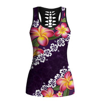 Purple Polynesia Hollow Tank Top Plumeria With Hibiscus Pattern Tropical Vibes - Polynesian Pride