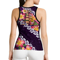 Purple Polynesia Hollow Tank Top Plumeria With Hibiscus Pattern Tropical Vibes - Polynesian Pride