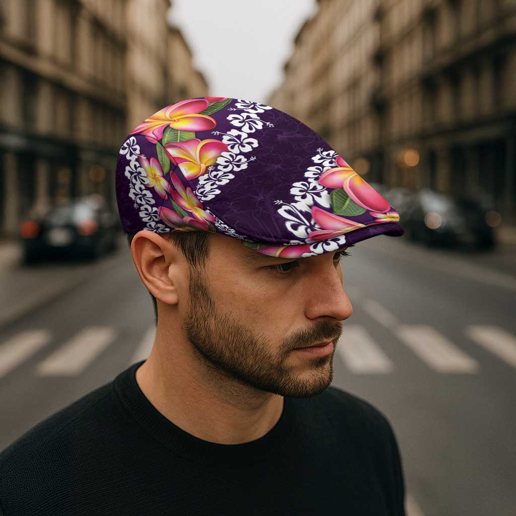 Purple Polynesia Jeff Hat Plumeria With Hibiscus Pattern Tropical Vibes - Polynesian Pride