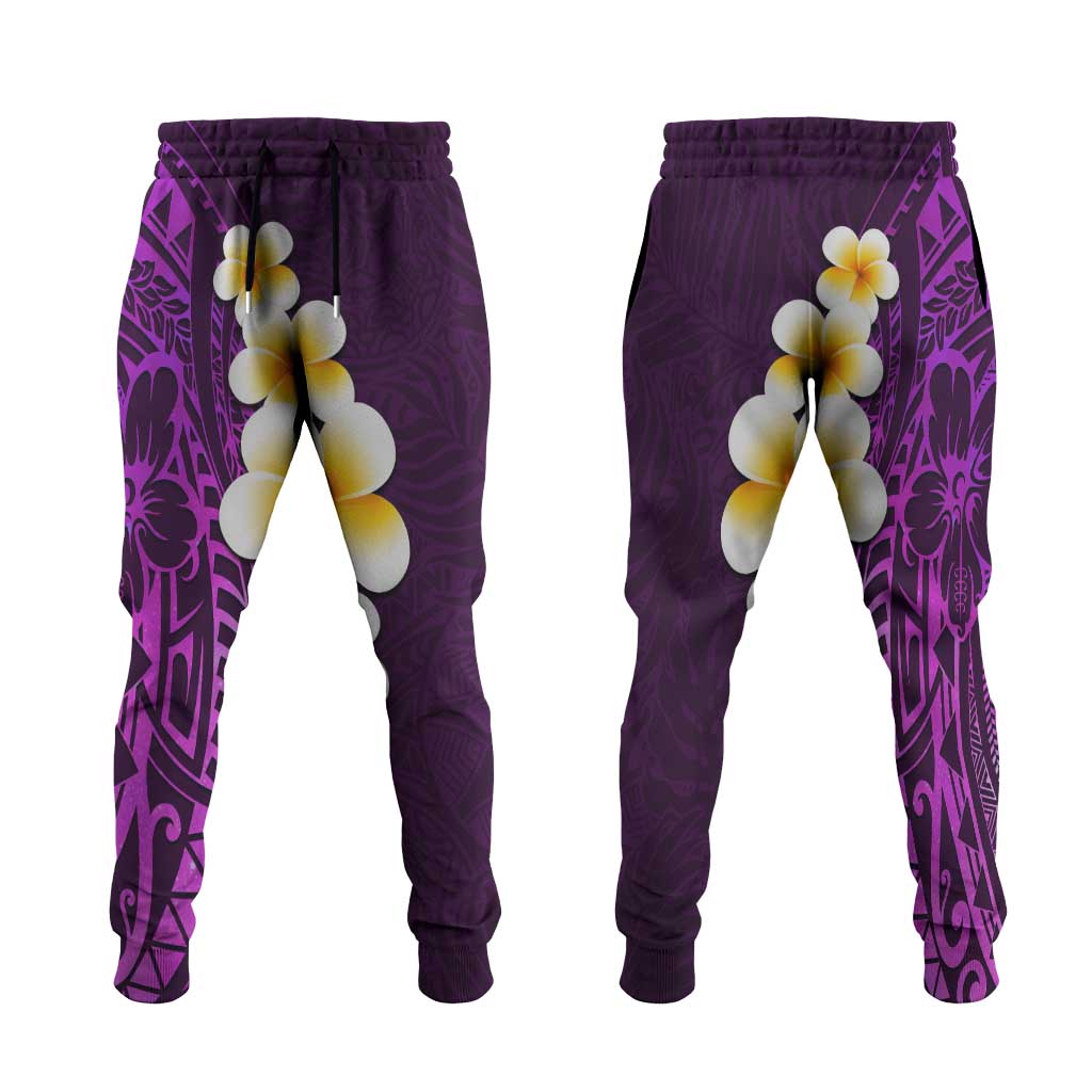 Purple Polynesia Jogger Pants Plumeria Tropical Leaves With Galaxy Polynesian Art - Polynesian Pride