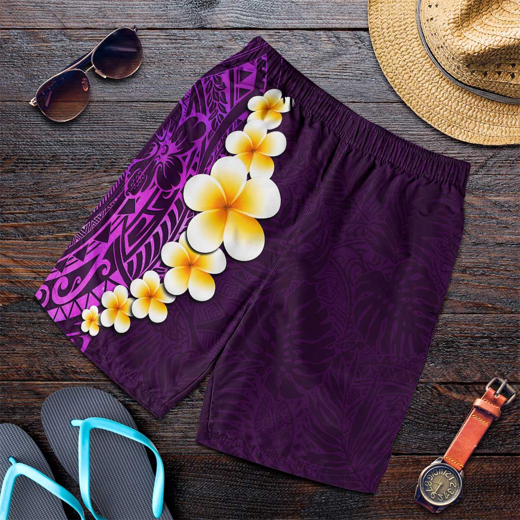 Purple Polynesia Shorts for Men Plumeria Tropical Leaves With Galaxy Polynesian Art - Polynesian Pride