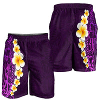 Purple Polynesia Shorts for Men Plumeria Tropical Leaves With Galaxy Polynesian Art - Polynesian Pride