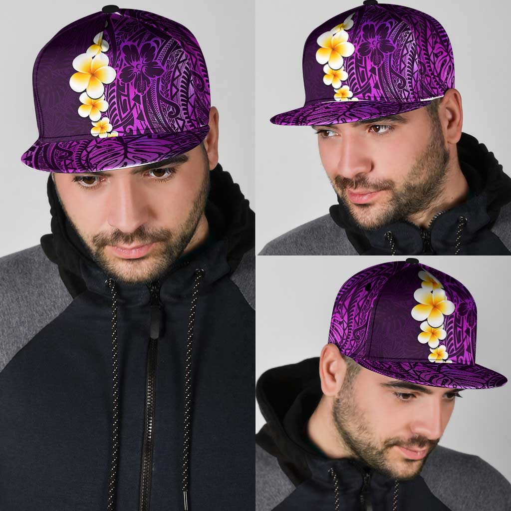 Purple Polynesia Snapback Cap Plumeria Tropical Leaves With Galaxy Polynesian Art - Polynesian Pride