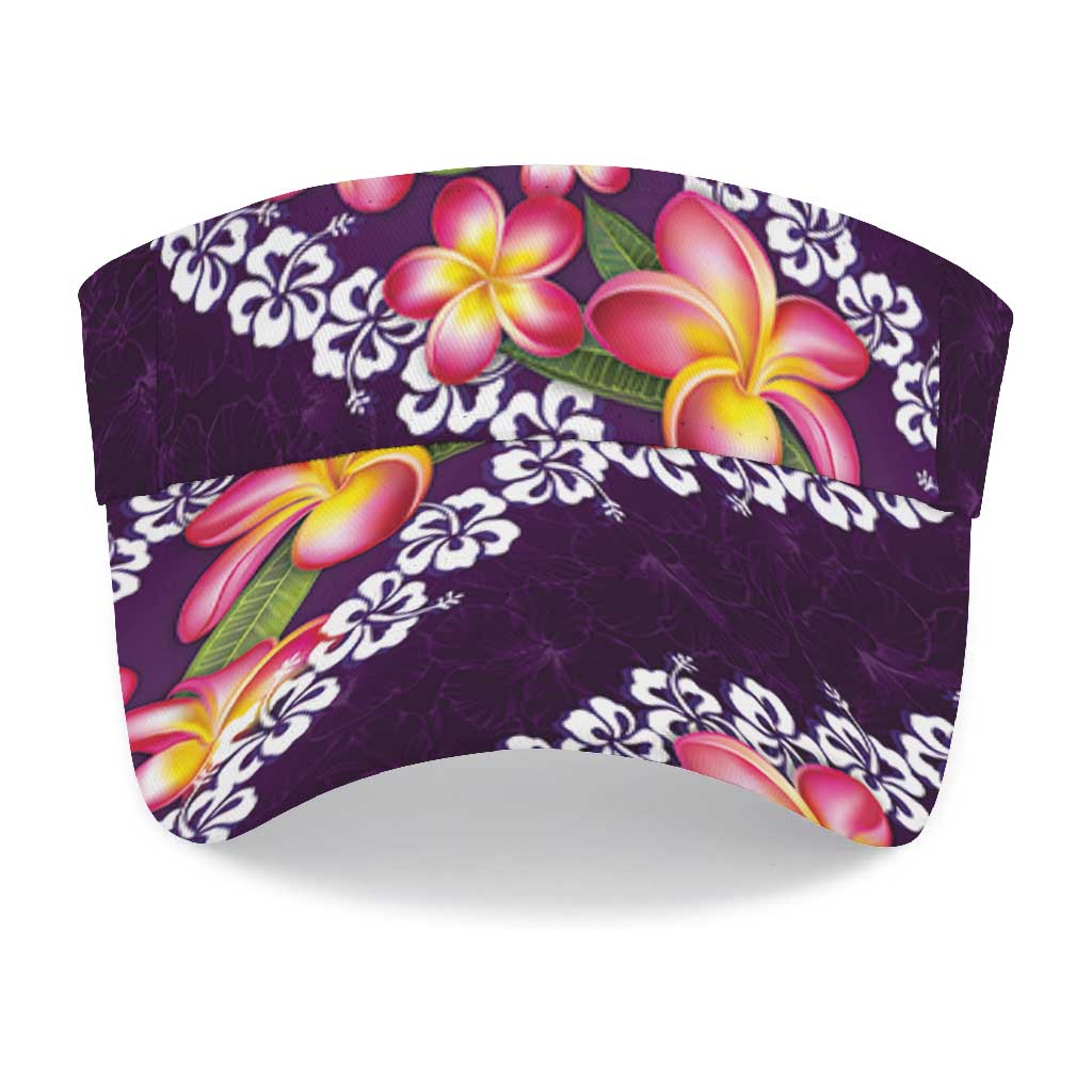 Purple Polynesia Sun Visor Cap Plumeria With Hibiscus Pattern Tropical Vibes
