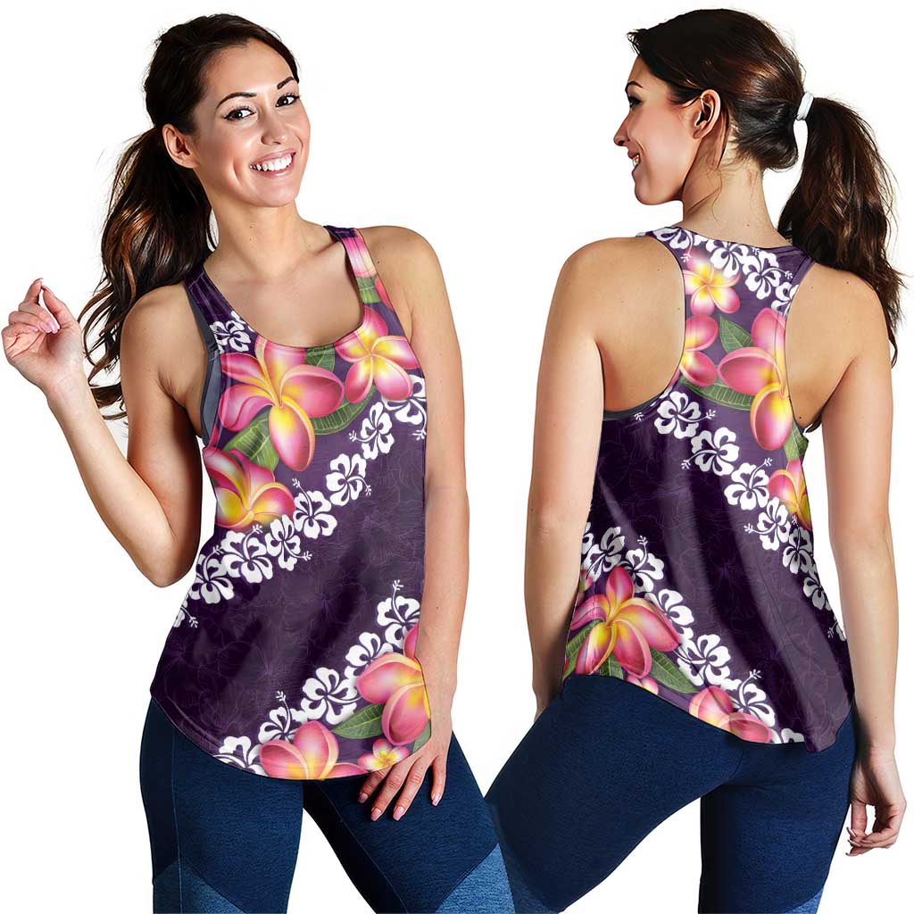 Purple Polynesia Women Racerback Tank Plumeria With Hibiscus Pattern Tropical Vibes - Polynesian Pride