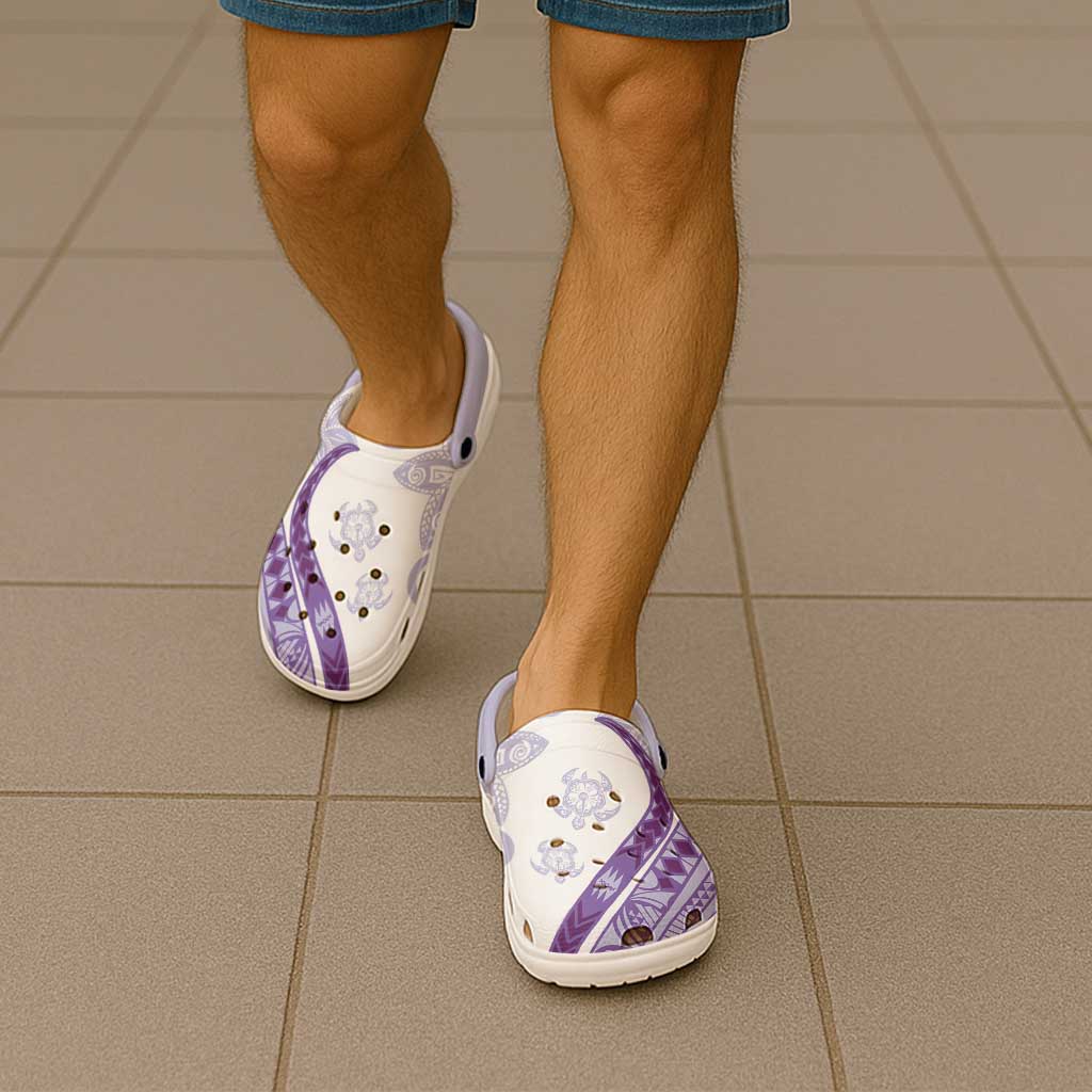 Purple Polynesian Tribal Turtle Floral Pattern Clogs Shoes - Polynesian Pride