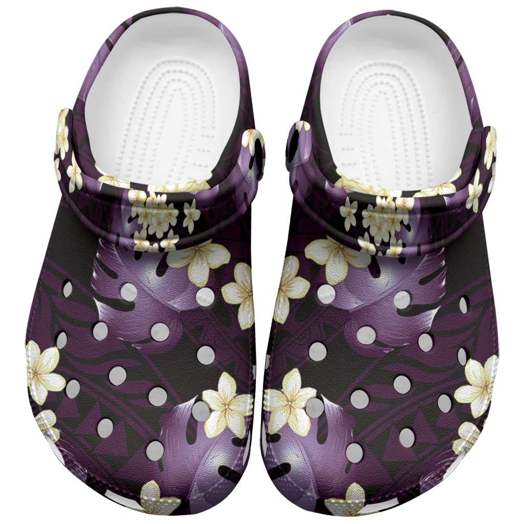 Purple Tropical Hawaii Clogs Shoes Seamless Monstera Plumeria Hawaiian Pattern - Polynesian Pride