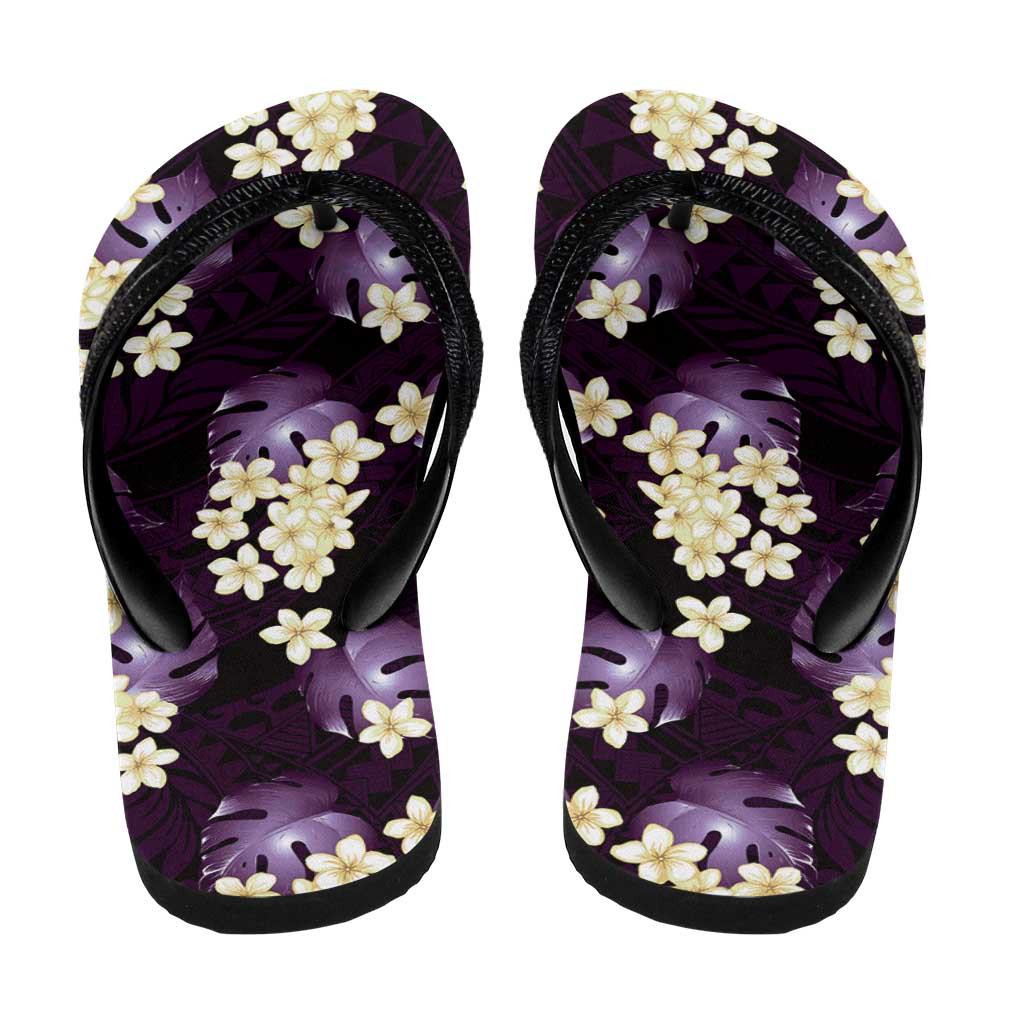 Purple Tropical Hawaii Flip Flops Seamless Monstera Plumeria Hawaiian Pattern - Polynesian Pride