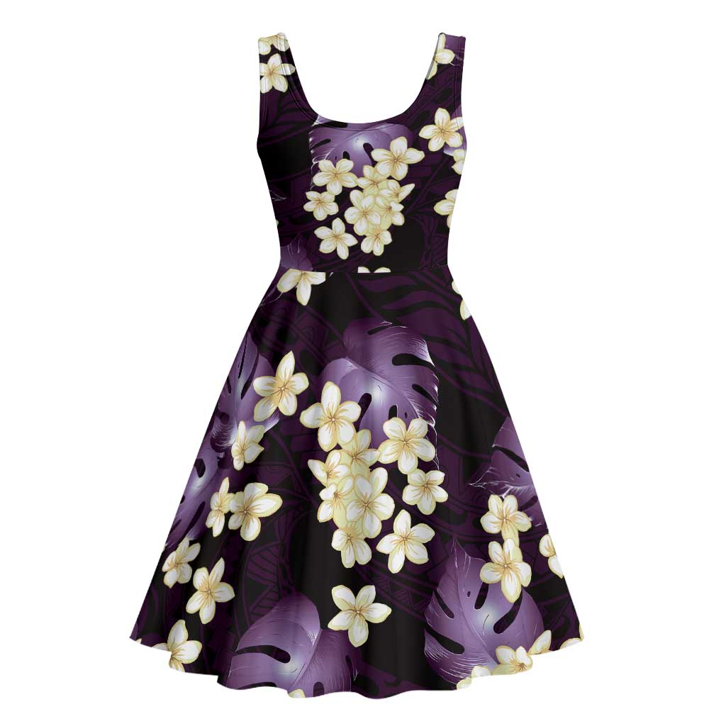 Purple Tropical Hawaii Midi Dress Seamless Monstera Plumeria Hawaiian Pattern - Polynesian Pride