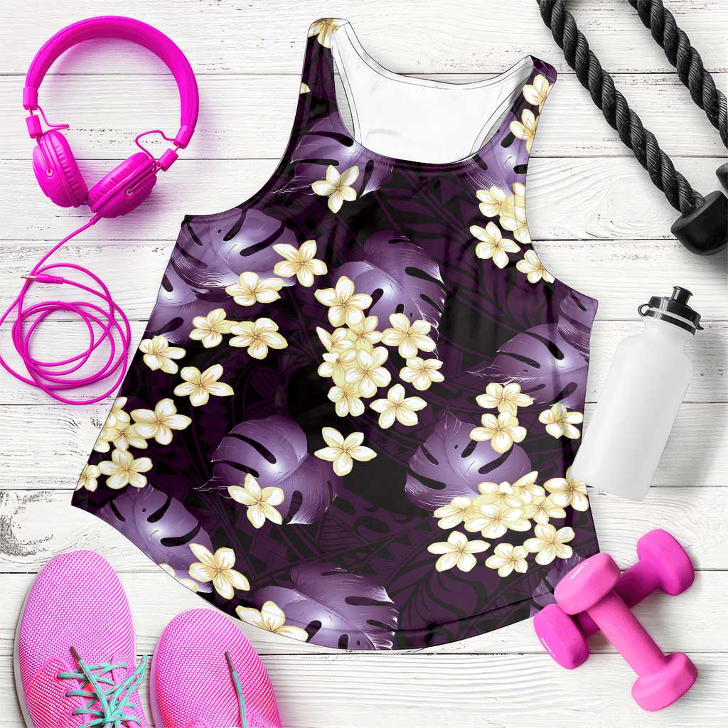Purple Tropical Hawaii Women Racerback Tank Seamless Monstera Plumeria Hawaiian Pattern - Polynesian Pride