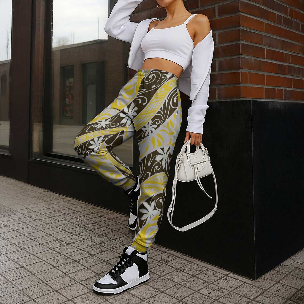 Rearea Tahiti Tiare Monstera Jogger Pants Polynesian Pattern Curve Style - Polynesian Pride