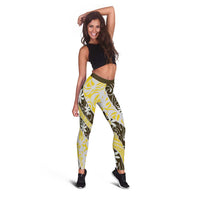 Rearea Tahiti Tiare Monstera Leggings Polynesian Pattern Curve Style - Polynesian Pride