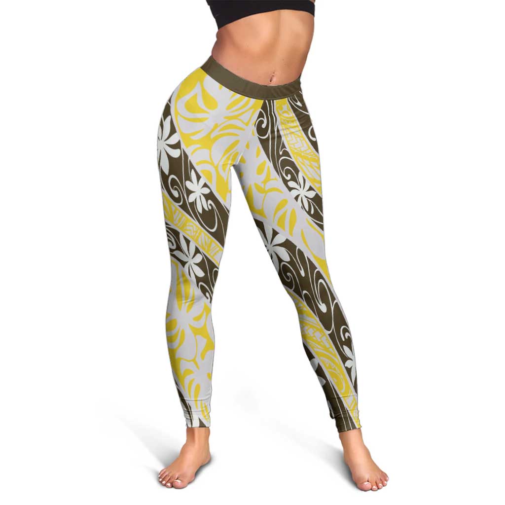 Rearea Tahiti Tiare Monstera Leggings Polynesian Pattern Curve Style - Polynesian Pride