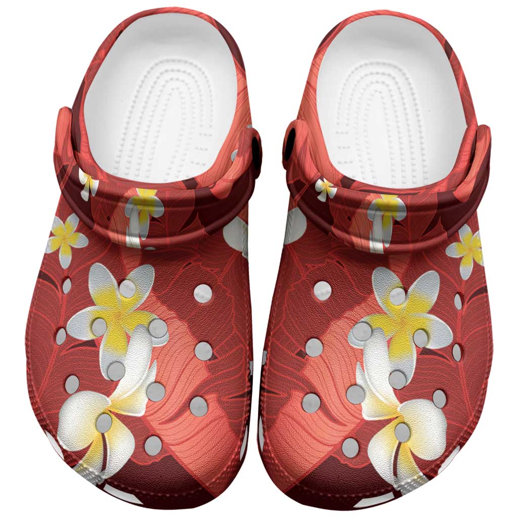 Red Banana Leaf Hawaii Clogs Shoes Lau Maia Plumeria Tropical Summer Vibes