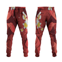 Red Banana Leaf Hawaii Jogger Pants Lau Maia Plumeria Tropical Summer Vibes