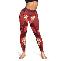 Red Banana Leaf Hawaii Leggings Lau Maia Plumeria Tropical Summer Vibes