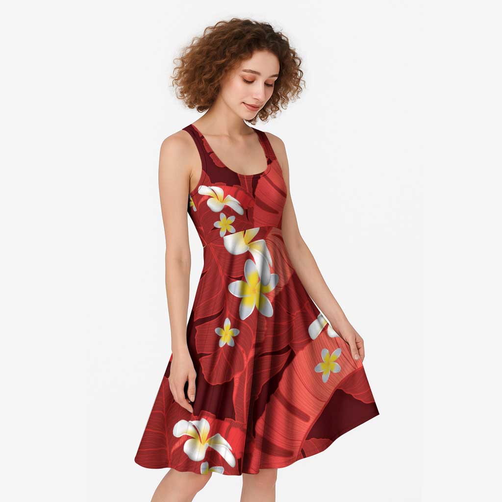 Red Banana Leaf Hawaii Midi Dress Lau Maia Plumeria Tropical Summer Vibes LT14 - Polynesian Pride