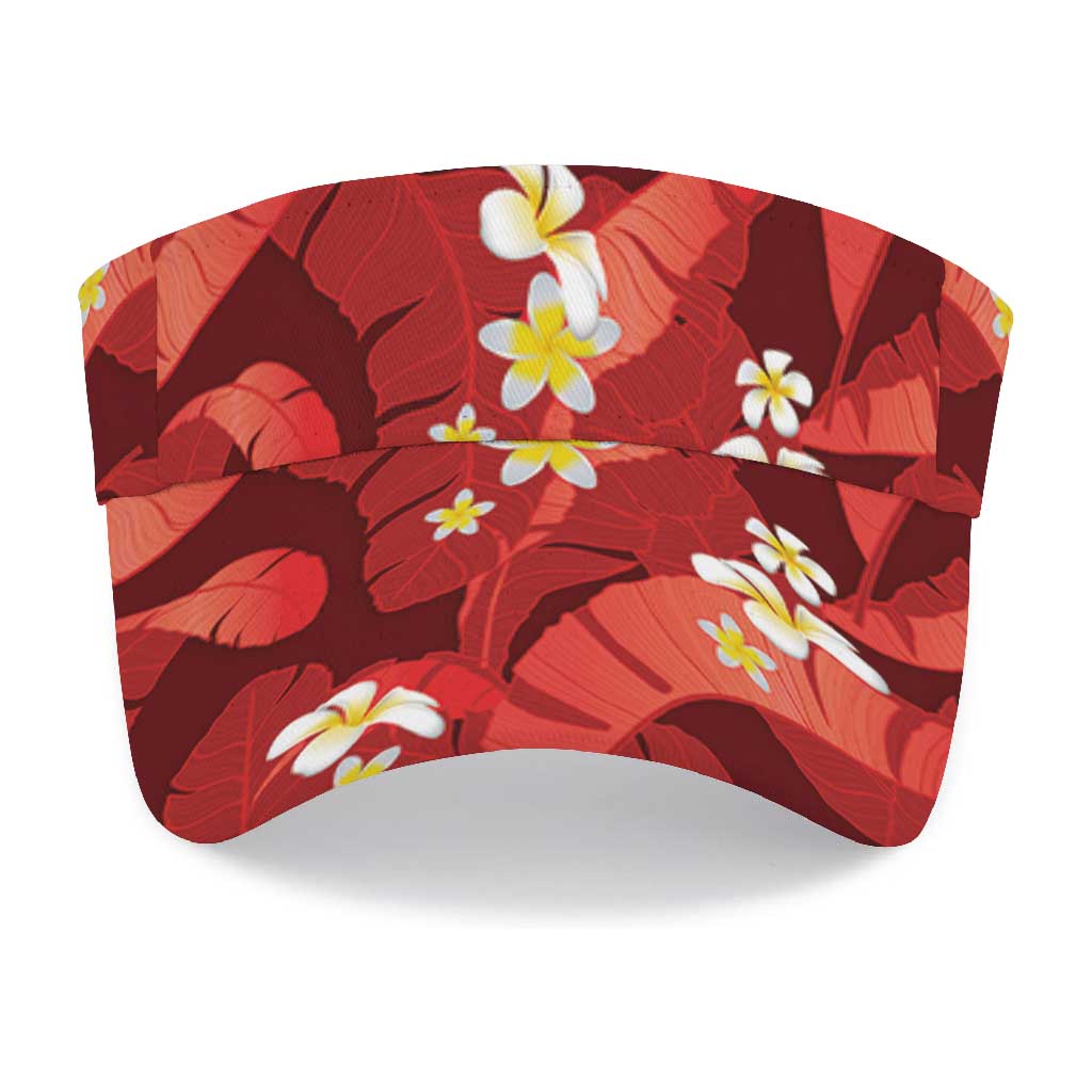 Red Banana Leaf Hawaii Sun Visor Cap Lau Maia Plumeria Tropical Summer Vibes