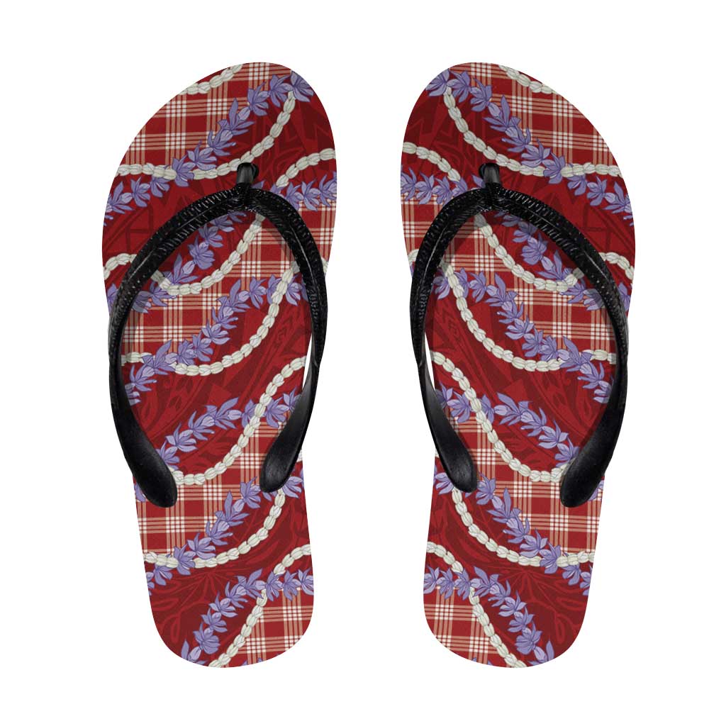 Red Hawaii Palaka Honohono Pikake Flip Flops Hawaiian Orchid Lei Polynesian Pattern LT14 Red - Polynesian Pride