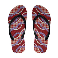 Red Hawaii Palaka Honohono Pikake Flip Flops Hawaiian Orchid Lei Polynesian Pattern LT14 Red - Polynesian Pride