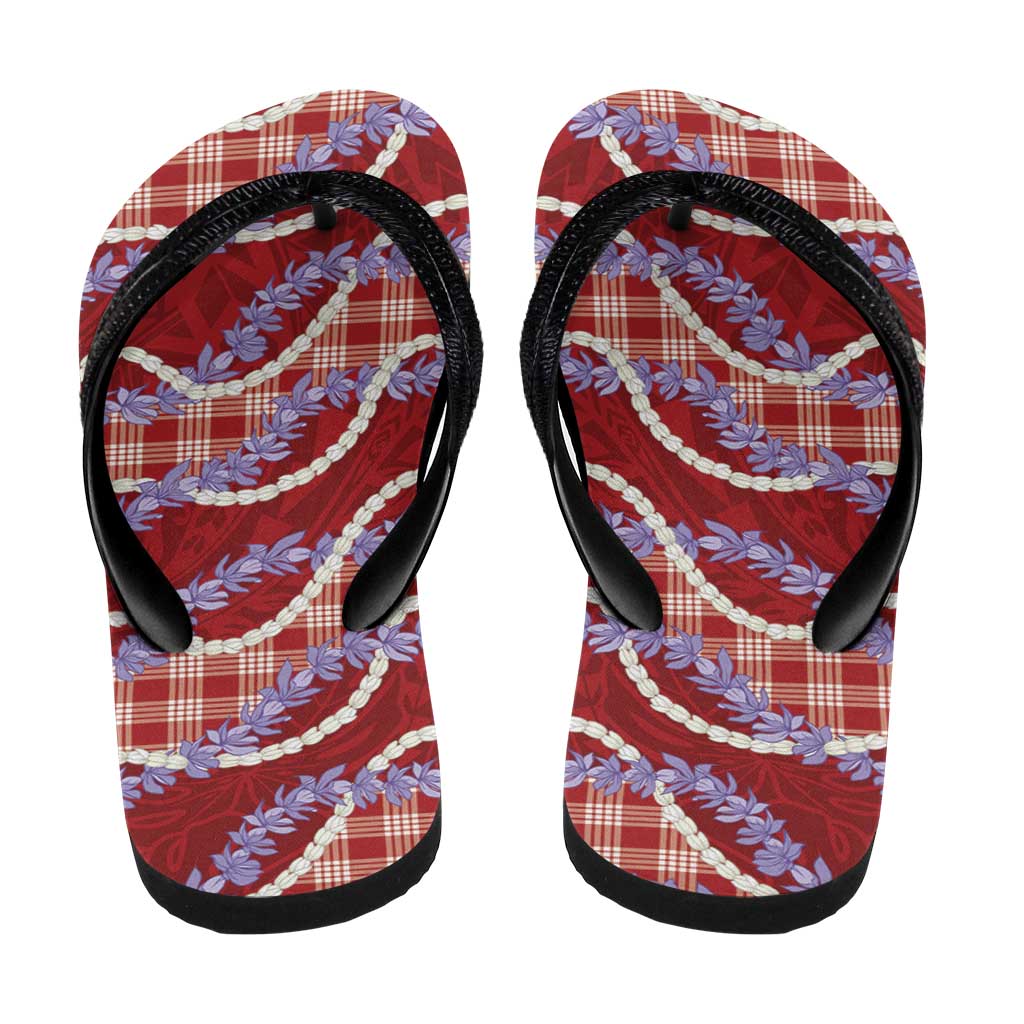Red Hawaii Palaka Honohono Pikake Flip Flops Hawaiian Orchid Lei Polynesian Pattern LT14 - Polynesian Pride