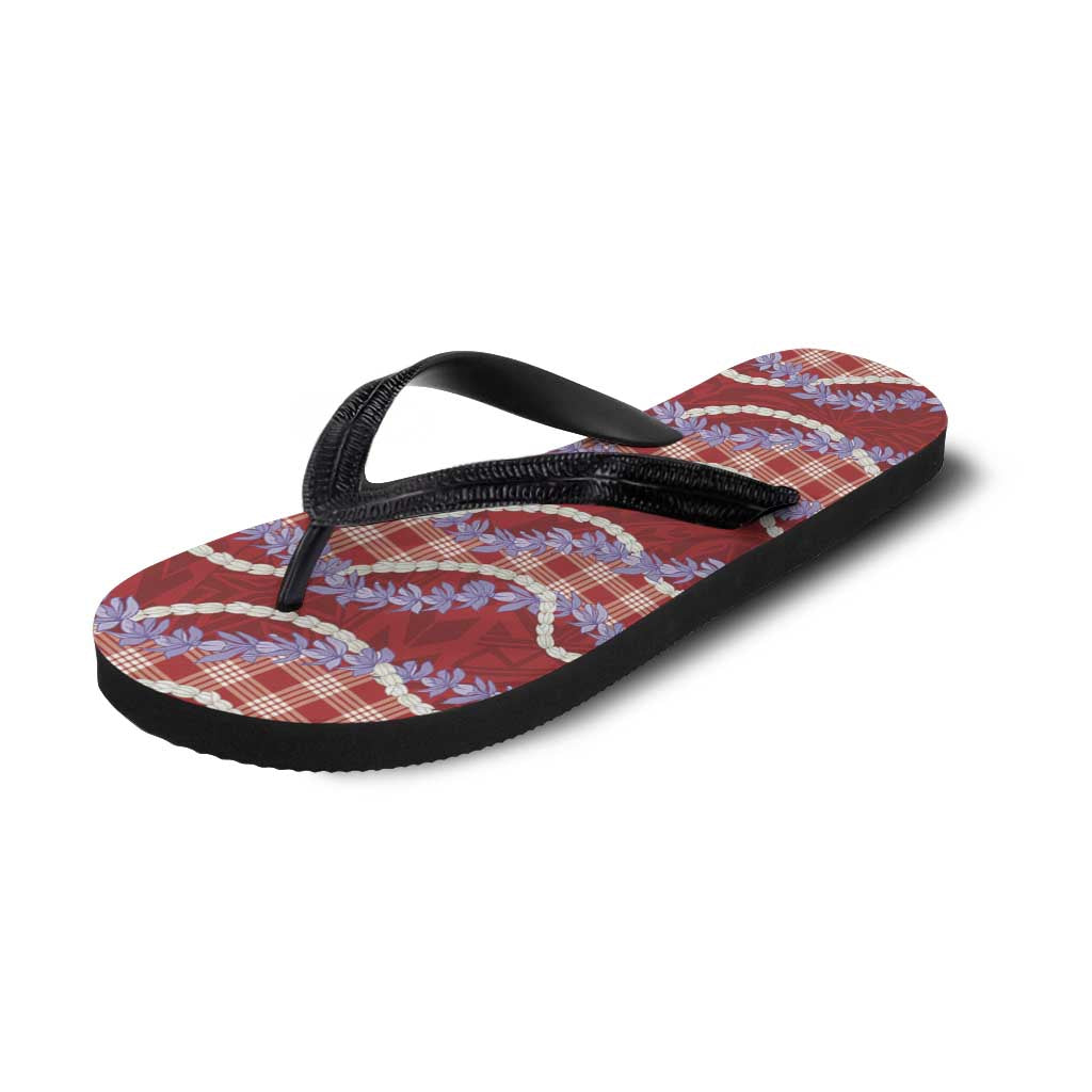 Red Hawaii Palaka Honohono Pikake Flip Flops Hawaiian Orchid Lei Polynesian Pattern LT14 - Polynesian Pride