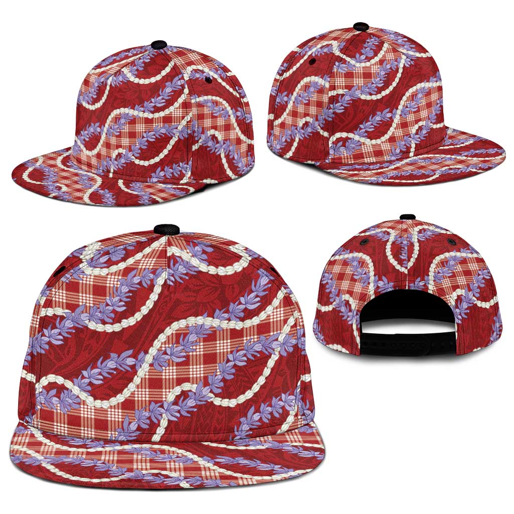 Red Hawaii Palaka Honohono Pikake Snapback Cap Hawaiian Orchid Lei Polynesian Pattern - Polynesian Pride