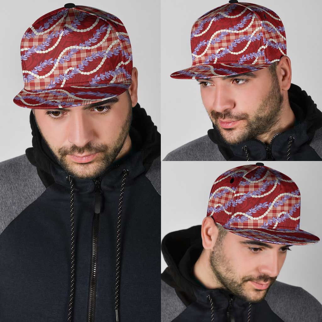 Red Hawaii Palaka Honohono Pikake Snapback Cap Hawaiian Orchid Lei Polynesian Pattern - Polynesian Pride