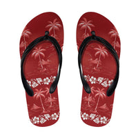 Red Hawaii Palm Tree Hibiscus Flip Flops Fantasy Summer Vibe LT01 Red - Polynesian Pride