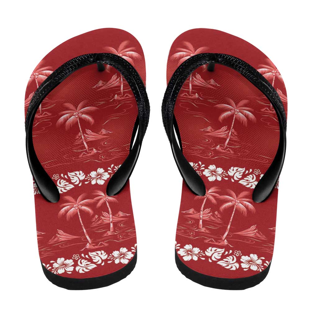 Red Hawaii Palm Tree Hibiscus Flip Flops Fantasy Summer Vibe LT01 - Polynesian Pride